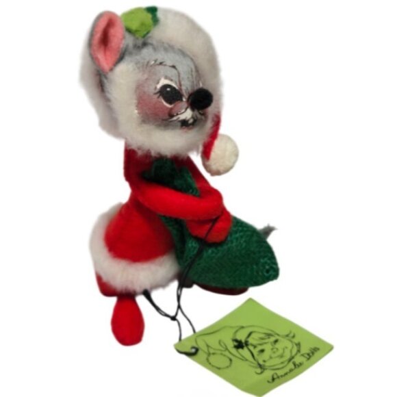 Annalee Dolls 1967 Vintage Christmas Santa Mouse with Green Burlap Sack  - NWT - Picture 10 of 11